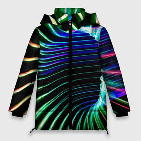 Женская зимняя куртка Oversize с принтом Portal / Fashion pattern / Neon в Кировске, верх — 100% полиэстер; подкладка — 100% полиэстер; утеплитель — 100% полиэстер | длина ниже бедра, силуэт Оверсайз. Есть воротник-стойка, отстегивающийся капюшон и ветрозащитная планка. 

Боковые карманы с листочкой на кнопках и внутренний карман на молнии | color | fashion | neon | pattern | portal | мода | неон | портал | узор | цвет