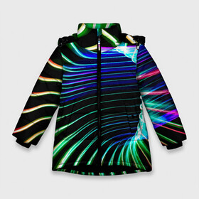 Зимняя куртка для девочек 3D с принтом Portal / Fashion pattern / Neon в Кировске, ткань верха — 100% полиэстер; подклад — 100% полиэстер, утеплитель — 100% полиэстер. | длина ниже бедра, удлиненная спинка, воротник стойка и отстегивающийся капюшон. Есть боковые карманы с листочкой на кнопках, утяжки по низу изделия и внутренний карман на молнии. 

Предусмотрены светоотражающий принт на спинке, радужный светоотражающий элемент на пуллере молнии и на резинке для утяжки. | color | fashion | neon | pattern | portal | мода | неон | портал | узор | цвет