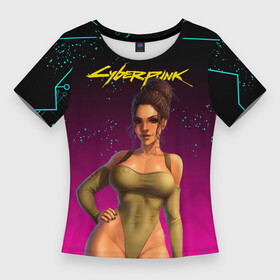 Женская футболка 3D Slim с принтом sexy сyberpunk Panam 18+ в Кировске,  |  | 2077 | cyberpunk | cyberpunk 2077 | judy | night city | vi | ви | джуди | жуди | кибер | киберпанк | найтсити | панк