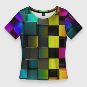 Женская футболка 3D Slim с принтом Colored Geometric 3D pattern в Кировске,  |  | color | geometric | minecraft | pattern | video game | видеоигра | геометрия | майнкрафт | узор | цвет