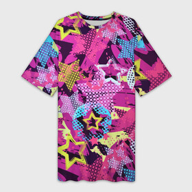 Платье-футболка 3D с принтом Star Colorful Pattern  Fashion  Neon в Кировске,  |  | color | fashion | neon | star | звезда | мода | неон | цвет