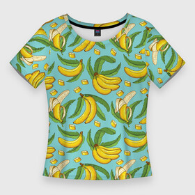 Женская футболка 3D Slim с принтом Banana pattern  Summer  Fashion 2022 в Кировске,  |  | banana | fashion | pattern | summer | банан | лето | мода | узор