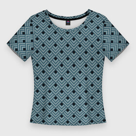Женская футболка 3D Slim с принтом Абстракция из разноцветных квадратов в Кировске,  |  | abstraction | shapes | squares | triangles | абстракция | квадраты | линии | серый | синий | треугольники | фигуры | черный