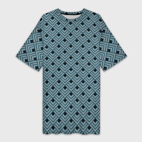 Платье-футболка 3D с принтом Абстракция из разноцветных квадратов в Кировске,  |  | abstraction | shapes | squares | triangles | абстракция | квадраты | линии | серый | синий | треугольники | фигуры | черный