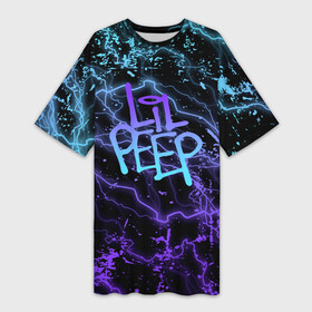 Платье-футболка 3D с принтом lil peep  neon  молнии в Кировске,  |  | lil peep | lil prince | pink | зарубежная музыка | лил пип | маленький принц