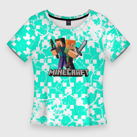 Женская футболка 3D Slim с принтом minecraft бирюзовый фон в Кировске,  |  | craft | game | mine | minecraft | minecraftmemories | pixel | twitter | игра | майнкрафт | маркус перссон | пиксель | ремесло | шахта