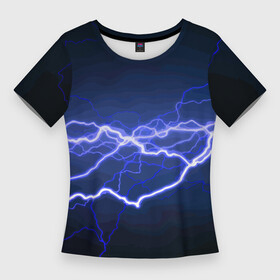 Женская футболка 3D Slim с принтом Lightning  Fashion 2025  Neon в Кировске,  |  | fashion | flash | lightning | neon | вспышка | мода | молния | неон