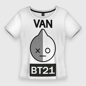 Женская футболка 3D Slim с принтом BTS VAN BT21 в Кировске,  |  | army | bt 21 | bts | k pop | suga | van | мин юнги | мультфильм | персонаж | робот