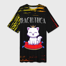 Платье-футболка 3D с принтом Василиса  КОШКА  Краска в Кировске,  |  | paint | брызги | васёна | василиса | васюня | васюта | васюша | вася | имена | имени | имя | кошка | краска | русский | фамилия