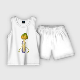 Детская пижама с шортами хлопок с принтом Психоделический гриб в Кировске,  |  | гриб | корень | корнешон | психоделика | психоделический
