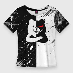 Женская футболка 3D Slim с принтом monokuma  брызги в Кировске,  |  | anime | bear | black  white | danganronpa | kurokuma | monodam | monokuma | monomi | monotaro | pink | rabbit | school | shirokuma | аниме | главарь | мoноми | монокума | черно белый | школа