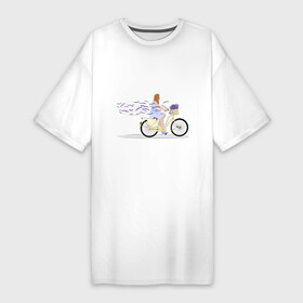 Платье-футболка хлопок с принтом Девушка с лавандой в Кировске,  |  | Тематика изображения на принте: велосипед | девушка | девушка на велосипеде | лаванда | цветок