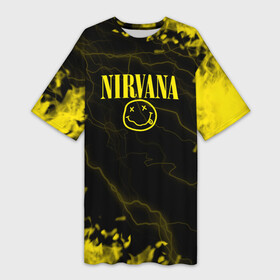 Платье-футболка 3D с принтом nirvana молнии в Кировске,  |  | dave grohl | geffen | krist novoselic | kurt cobain | nirvana | rock | smile | курт кобейн | нирвана | смайл