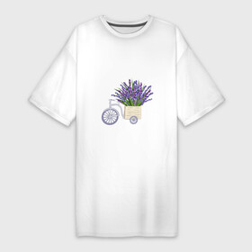 Платье-футболка хлопок с принтом Велосипед с лавандой в Кировске,  |  | bicycle | lavender | велосипед | лванда | прованс | сиреневый | фиолетовый | цветы