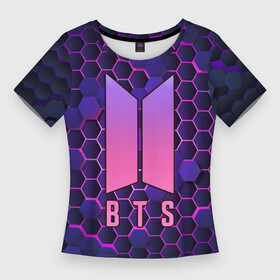 Женская футболка 3D Slim с принтом BTS СОТЫ в Кировске,  |  | bts | k pop | бойбенд | бтс | группа | к поп | корейская группа | логотип | музыка