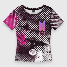 Женская футболка 3D Slim с принтом BTS КРАСКА в Кировске,  |  | bts | k pop | бойбенд | бтс | группа | к поп | корейская группа | логотип | музыка