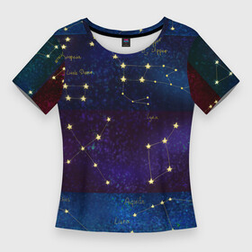 Женская футболка 3D Slim с принтом Самые известные созвездия Северного полушария летом в Кировске,  |  | Тематика изображения на принте: constellations | galaxy | stars | вселенная | звезды | небо | ночное | полушарие | северное | созвездия