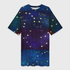 Платье-футболка 3D с принтом Самые известные созвездия Северного полушария летом в Кировске,  |  | constellations | galaxy | stars | вселенная | звезды | небо | ночное | полушарие | северное | созвездия