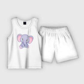 Детская пижама с шортами хлопок с принтом Милый Слонёнок Сидит в Кировске,  |  | animals | beast | cute | животные | звери | милый | слон | слонёнок
