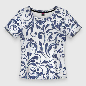 Женская футболка 3D Slim с принтом Гжелевый рисунок в Кировске,  |  | арт | вектор | гжель | народный рисунок | рисунок | синий | синий рисунок | хохлома | цветок | цветы