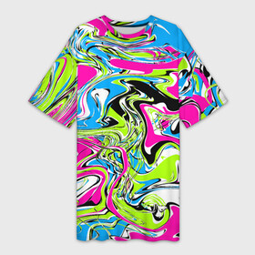 Платье-футболка 3D с принтом Абстрактные мраморные разводы в ярких цветах. Поп арт в Кировске,  |  | 90ые | абстрактный | белый | волны | зеленый | мрамор | неоновые цвета | поп арт | разводы | розовый | стиль 90х | черный | яркие цвета | яркий