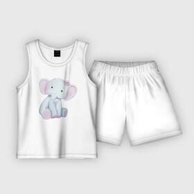 Детская пижама с шортами хлопок с принтом Милый Слонёнок Сидит С Цветком в Кировске,  |  | animals | beast | cute | животные | звери | милый | слон | слонёнок