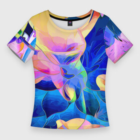 Женская футболка 3D Slim с принтом Цветочный красочный паттерн в Кировске,  |  | color | fashion | flowers | pattern | мода | узор | цвет | цветы