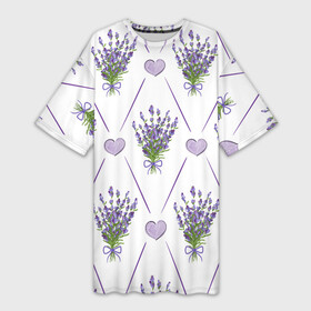 Платье-футболка 3D с принтом Лавандовые сердца в Кировске,  |  | Тематика изображения на принте: букеты | букеты лаванды | лаванда | сердца | цветы