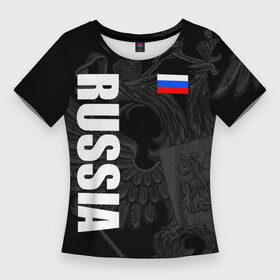 Женская футболка 3D Slim с принтом RUSSIA  BLACK EDITION в Кировске,  |  | z | zapobedy | zaпобеду | армия | де | за победу | запобеду | корреспонденция | обозначение | патриот | патриотизм | россия | рт | русские войска | спецоперация | телевидение
