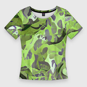 Женская футболка 3D Slim с принтом Green breeze в Кировске,  |  | art | camouflage | colors | gray | green | military | pattern | soldier | war | военный | зеленый | камуфляж | маскировка | паттерн | серый | солдат | узор