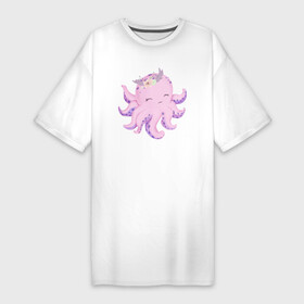 Платье-футболка хлопок с принтом Милая Осьминожка С Цветами в Кировске,  |  | animals | beast | cute | octopus | животные | звери | милый | осьминог | осьминожка