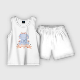 Детская пижама с шортами хлопок с принтом Милый Слонёнок Сидит С Цветами в Кировске,  |  | animals | beast | cute | животные | звери | милый | слон | слонёнок