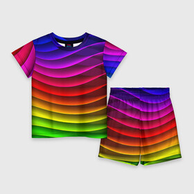 Детский костюм с шортами 3D с принтом Color line neon pattern  Abstraction  Summer 2023 в Кировске,  |  | abstraction | color | fashion | line | neon | pattern | stripe | summer | абстракция | лето | линия | мода | неон | полоса | узор | цвет