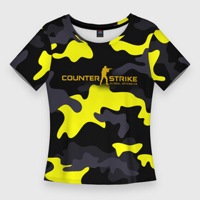 Женская футболка 3D Slim с принтом Counter Strike Global Offensive Камуфляж Чёрно Жёлтый в Кировске,  |  | black | camo | camouflage | counter strike | counterstrike | cs go | csgo | yellow | жёлтый | камуфляж | контр страйк | контрстрайк | кс го | ксго | чёрный