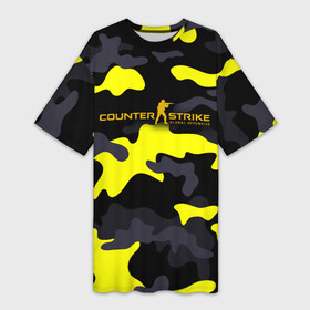 Платье-футболка 3D с принтом Counter Strike Global Offensive Камуфляж Чёрно Жёлтый в Кировске,  |  | black | camo | camouflage | counter strike | counterstrike | cs go | csgo | yellow | жёлтый | камуфляж | контр страйк | контрстрайк | кс го | ксго | чёрный