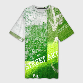 Платье-футболка 3D с принтом Green street art в Кировске,  |  | green | street | street art | urban | urban style | абстрактное | абстракция | бэкграунд | геометрия | город | граффити | зеленый | искусство | краска | прямоугольник | салатовый | стена | стрелка | стрит арт | улица