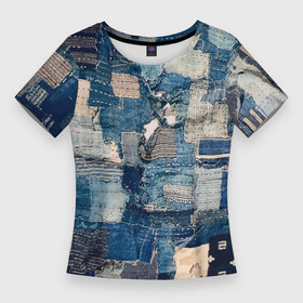 Женская футболка 3D Slim с принтом Patchwork  Jeans  Осень  Зима 2023 в Кировске,  |  | abstraction | cloth | fashion | jeans | patchwork | абстракция | джинса | мода | пэчворк | ткань
