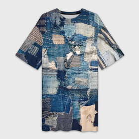 Платье-футболка 3D с принтом Patchwork  Jeans  Осень  Зима 2023 в Кировске,  |  | abstraction | cloth | fashion | jeans | patchwork | абстракция | джинса | мода | пэчворк | ткань