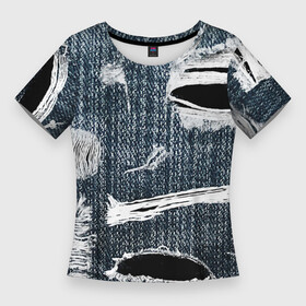 Женская футболка 3D Slim с принтом Джинсовое рваньё  Fashion trend в Кировске,  |  | fashion | jeans | rag | trend | джинса | мода | рваньё | тренд