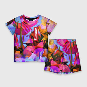 Детский костюм с шортами 3D с принтом Красочный летний цветочный паттерн  Summer color pattern в Кировске,  |  | abstraction | flowers | pattern | summer | абстракция | лето | узор | цветы