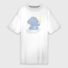 Платье-футболка хлопок с принтом Милый Слонёнок На Облаке Со Звездой в Кировске,  |  | animals | beast | cute | животные | звери | милый | слон | слонёнок