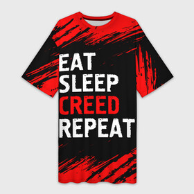 Платье-футболка 3D с принтом Eat Sleep Creed Repeat  Краски в Кировске,  |  | creed | eat sleep creed repeat | logo | ассасин | игра | игры | краска | крид | лого | логотип | символ