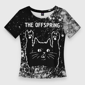 Женская футболка 3D Slim с принтом The Offspring  Rock Cat в Кировске,  |  | band | metal | offspring | rock | the | the offspring | группа | кот | краска | краски | оффспринг | рок | рок кот