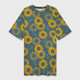 Платье-футболка 3D с принтом Абстрактные подсолнухи в Кировске,  |  | абстракция | паттерн | подсолнухи | природа | цветочный | цветы