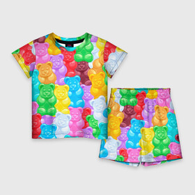 Детский костюм с шортами 3D с принтом мармеладные мишки разноцветные в Кировске,  |  | background | bear | bears | colorful | gummy bears | haribo | marmalade | multicolor | sweets | мармелад | мармеладные мишки | медведи | медведь | мишки | мультицвет | разноцветный | сладости | фон | харибо