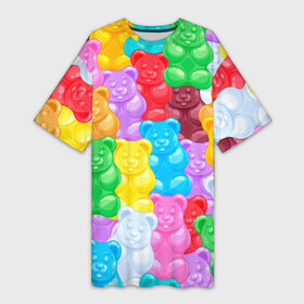 Платье-футболка 3D с принтом мармеладные мишки разноцветные в Кировске,  |  | Тематика изображения на принте: background | bear | bears | colorful | gummy bears | haribo | marmalade | multicolor | sweets | мармелад | мармеладные мишки | медведи | медведь | мишки | мультицвет | разноцветный | сладости | фон | харибо