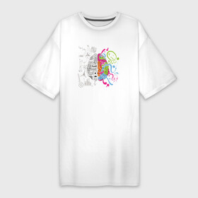 Платье-футболка хлопок с принтом Два полушария мозга в Кировске,  |  | искусство | краски | математика | мозг | разнообразие | творчество