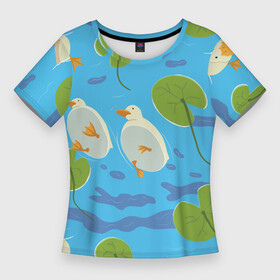 Женская футболка 3D Slim с принтом Утки под водой в Кировске,  |  | жемчуг | море | морское | океан | ракушка | фауна | флора