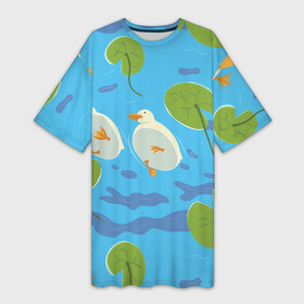 Платье-футболка 3D с принтом Утки под водой в Кировске,  |  | жемчуг | море | морское | океан | ракушка | фауна | флора