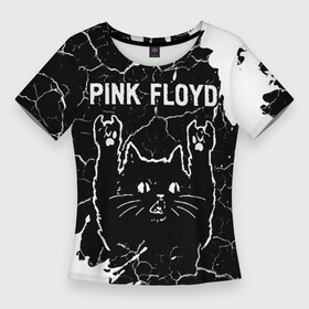 Женская футболка 3D Slim с принтом Pink Floyd  Rock Cat в Кировске,  |  | band | floyd | metal | paint | pink | pink floyd | rock | брызги | группа | кот | краска | пинк | рок | рок кот | флойд